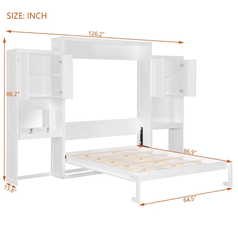 All-in-one Murphy Bed with Desk, Vanity and Wardrobe Queen Folding Bed