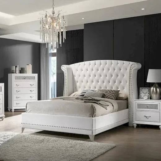 Upholstered Wingback Tufted Bed – White
