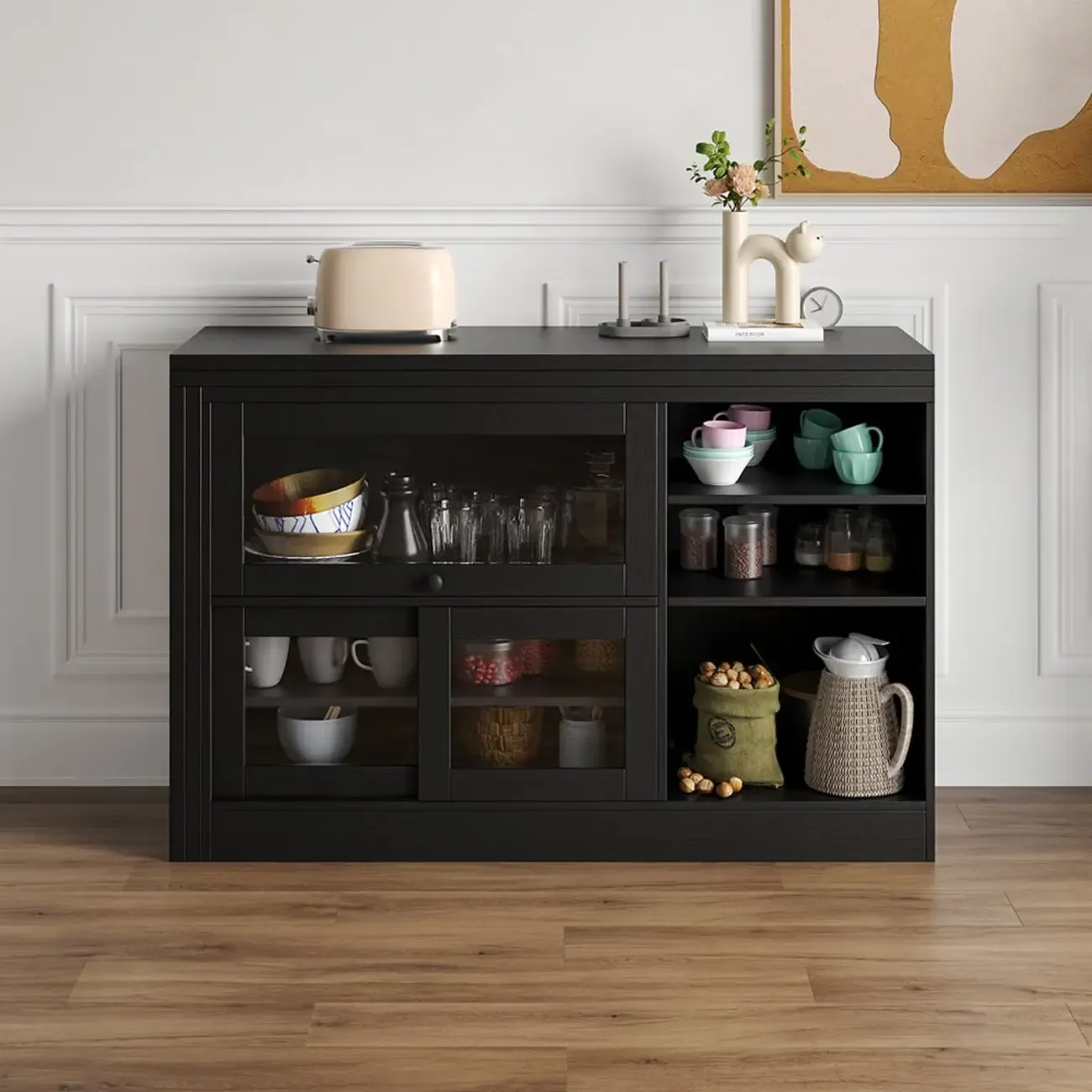 Farmhouse Extendable Black MDF Sideboard