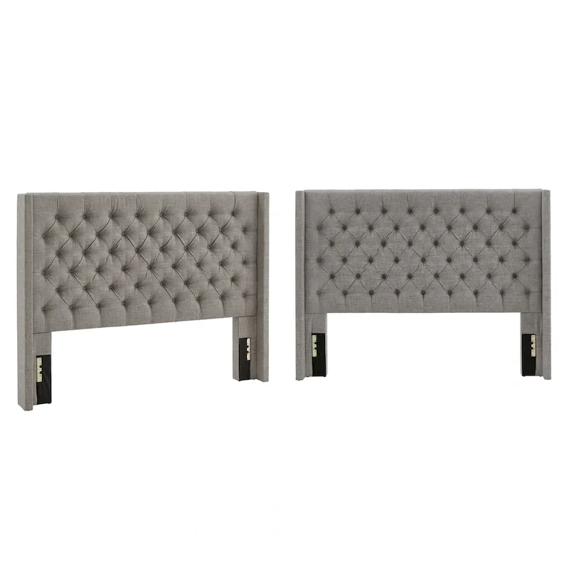 Detmold Queen Wingback Button Tufted Linen Fabric Headboard