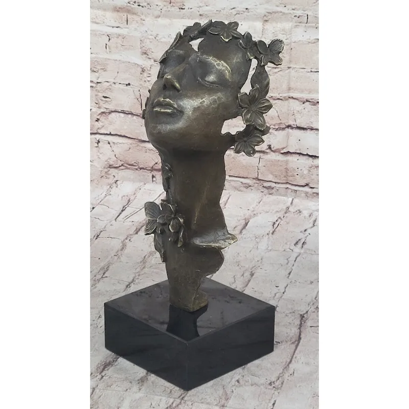 Abstract Surreal Female Bust Face Mask Butterflies Bronze Metal Sculpture Dali