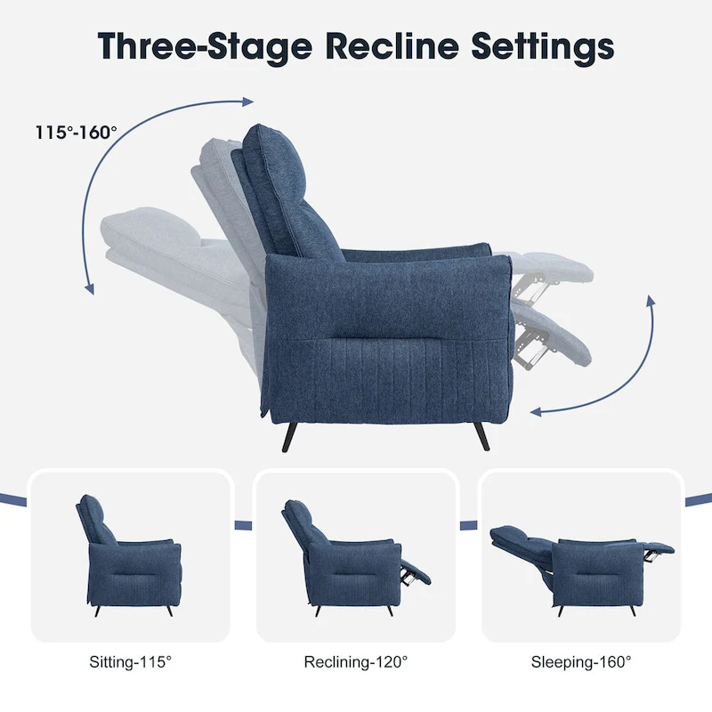 Glitzhome 41H Fabric Push Back Recliner With Ergonomic Segmented Back