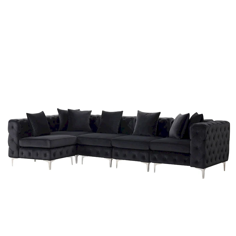 Large L-Shaped Modular Sofa, 5-Seat Velvet Sectional Couch