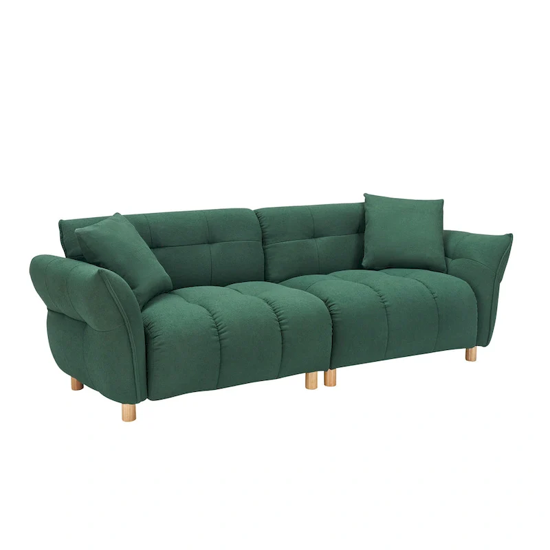 Teddy Fabric 3-Seater Sofa with Pillows - Green/Yellow/Beige