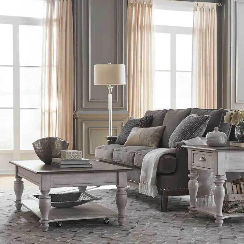 Ocean Isle Antique White & Weathered Pine 3-Piece Cocktail Table Set