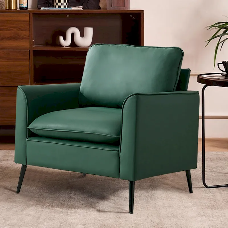 Green Upholstered Accent Chair with Cushions and Pillows