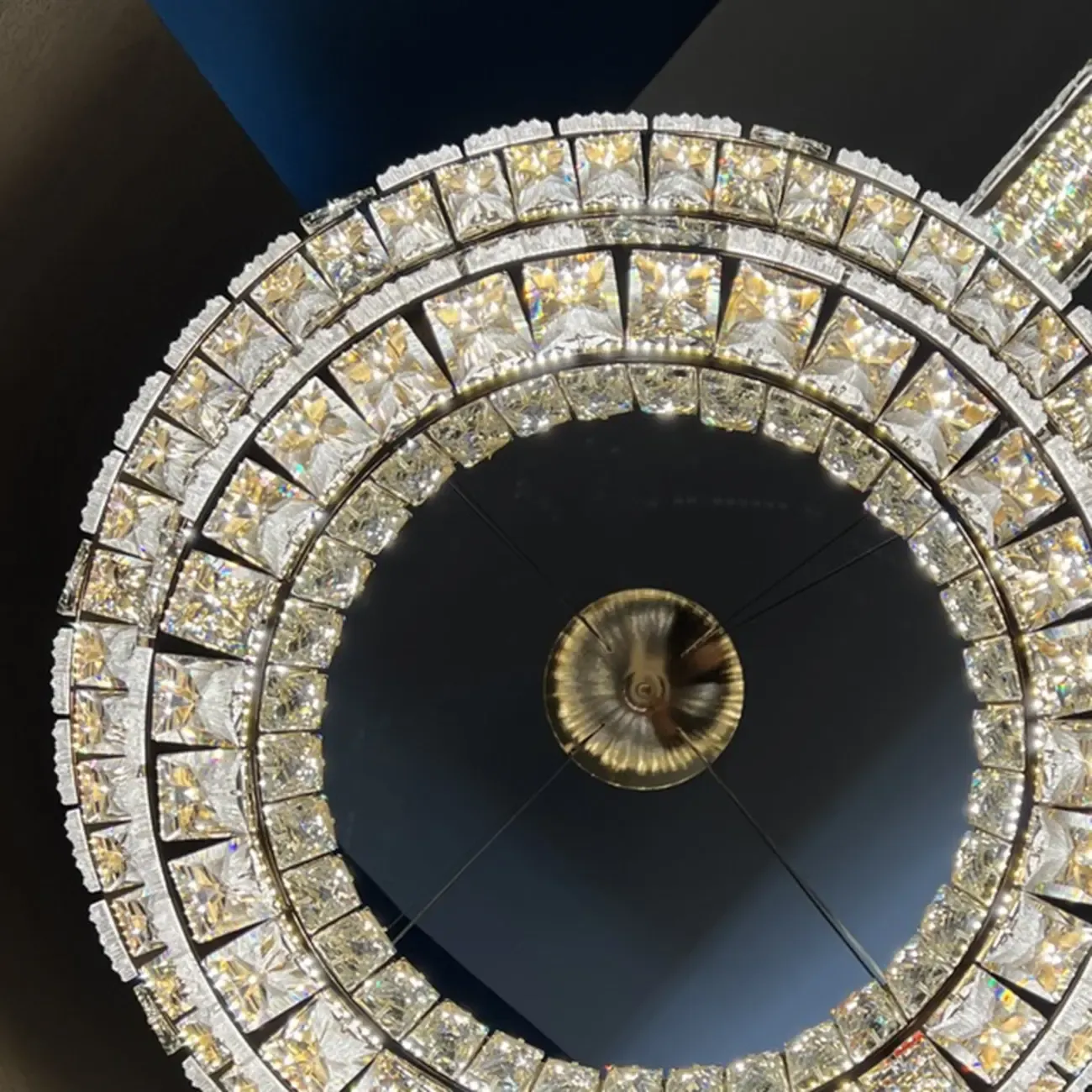 Gold Circular Crystal Linear Modern Chandelier Light