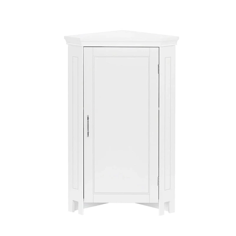White Single-Door Corner Floor Cabinet with Adjustable Shelf