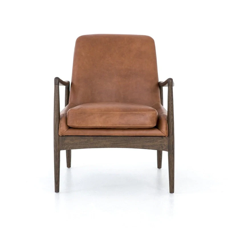 Mid-Century Leather Accent Chair - Deep Seat Single Seater