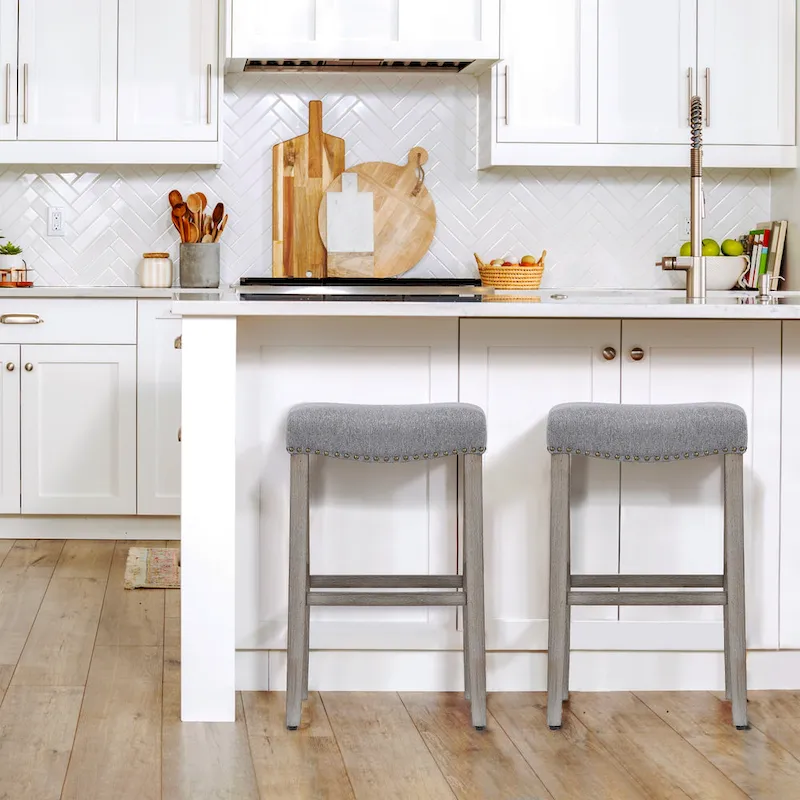 Upholstered Polyester Gray 29 Inch Bar Stool