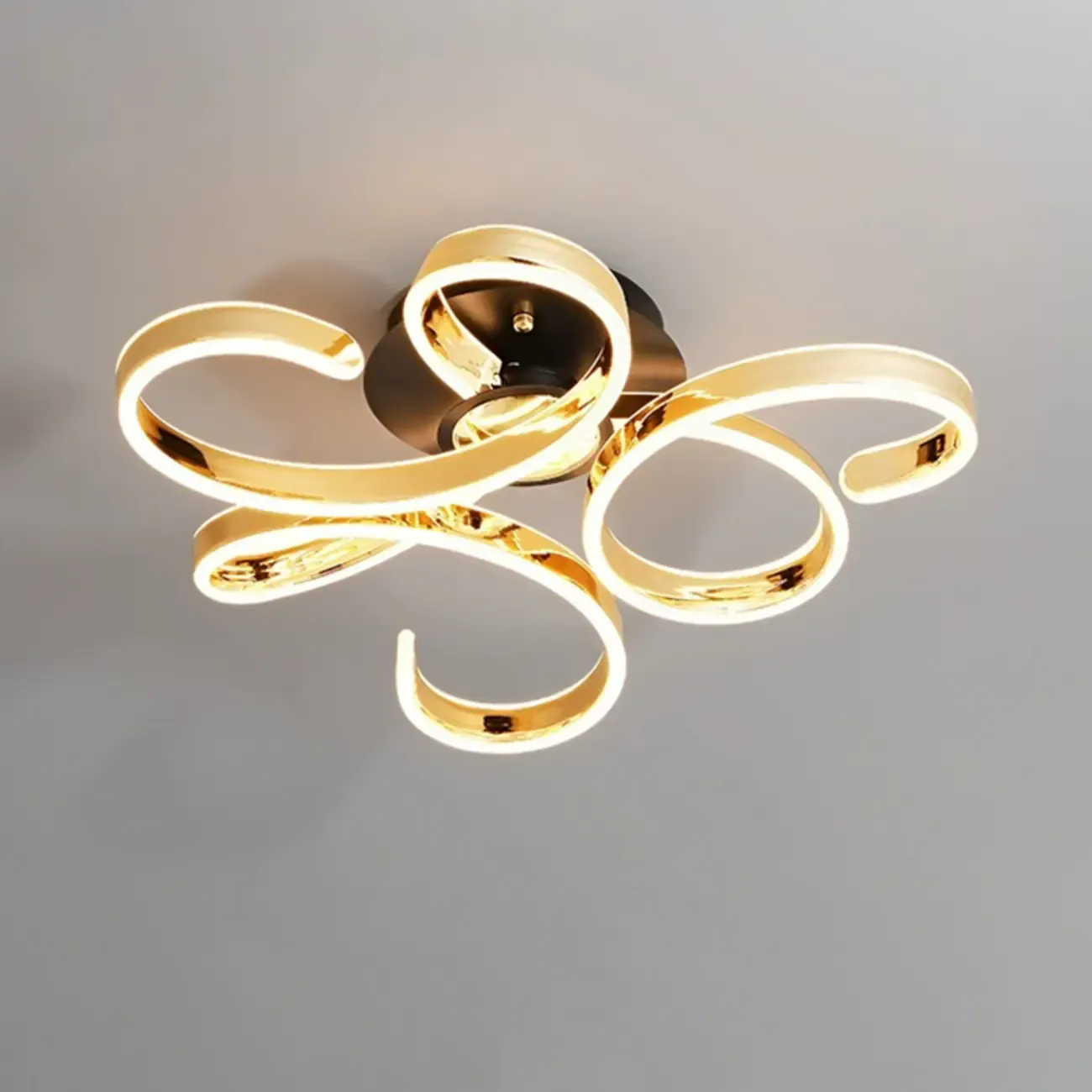 Gold Ribbon LED Semi Flush Ceiling Light 3-Gear Dimming
