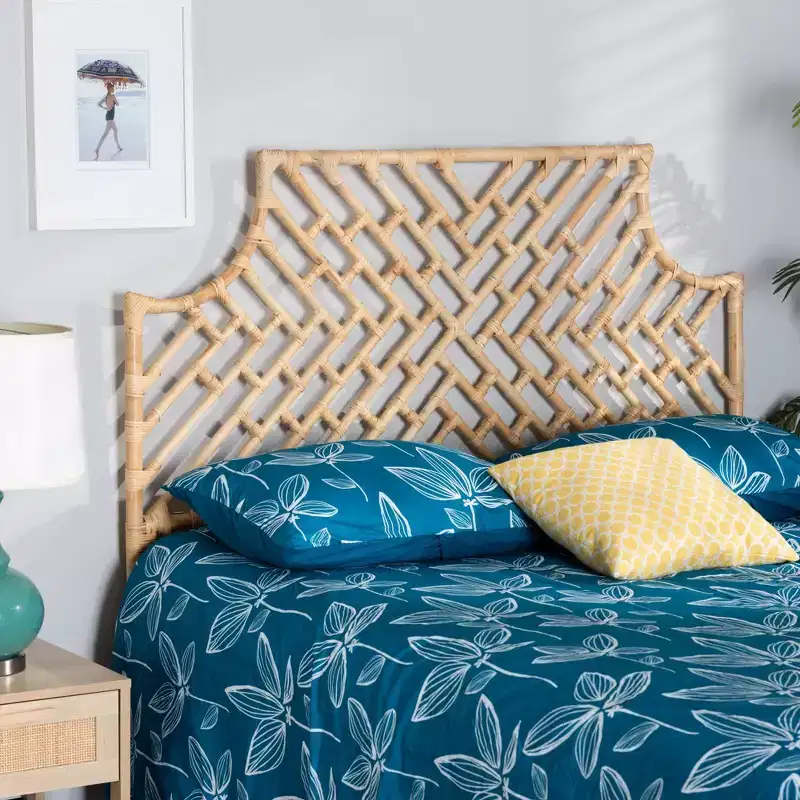 Queen Jayliah Rattan Headboard Natural/Brown - bali & pari: Bohemian Style, Freestanding, No Assembly Required