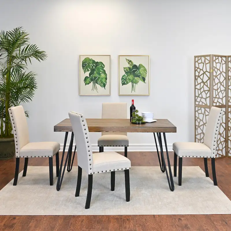 Roundhill Furniture Amisos 6-Piece Dining Set, Hairpin Dining Table with 4 Chairs and Upholstery Bench