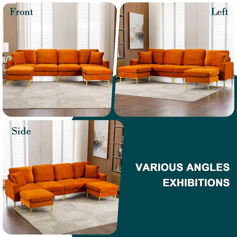 Velvet U-shaped modular detachable sectional sofa