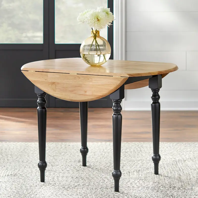 Two-tone 40-inch Rubberwood Round Drop-leaf Table