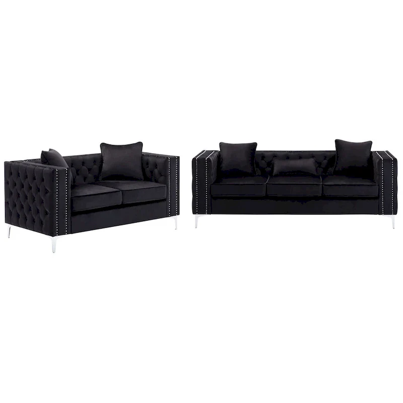 Velvet Fabric Sofa Loveseat Living Room Set