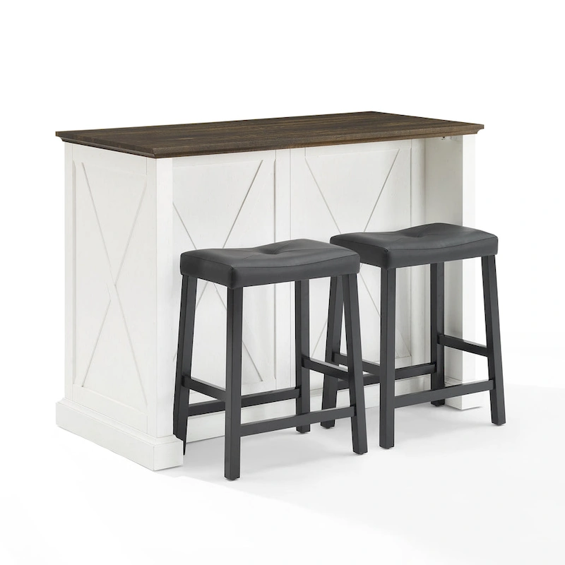 Crosley Clifton Kitchen Island W/Uph Saddle Stools - 43d x 47.75w x 36.25h