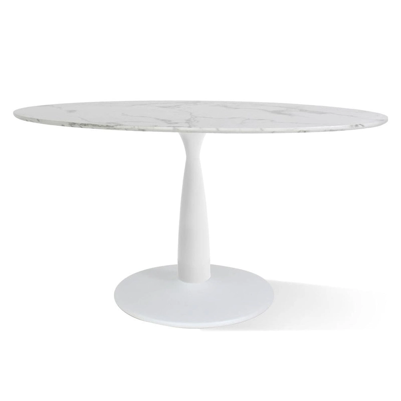 Oval White Faux Marble Topped Pedestal Dining Table