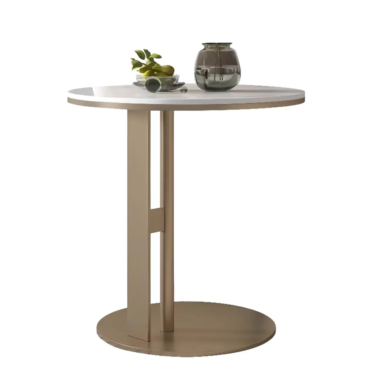 Modern C Shaped Round Sintered Stone Top Steel End Table