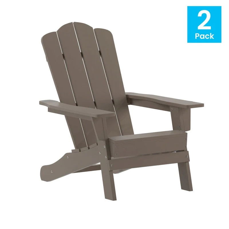 Set of 2 Commercial All-Weather Adirondack Chairs with Cupholders