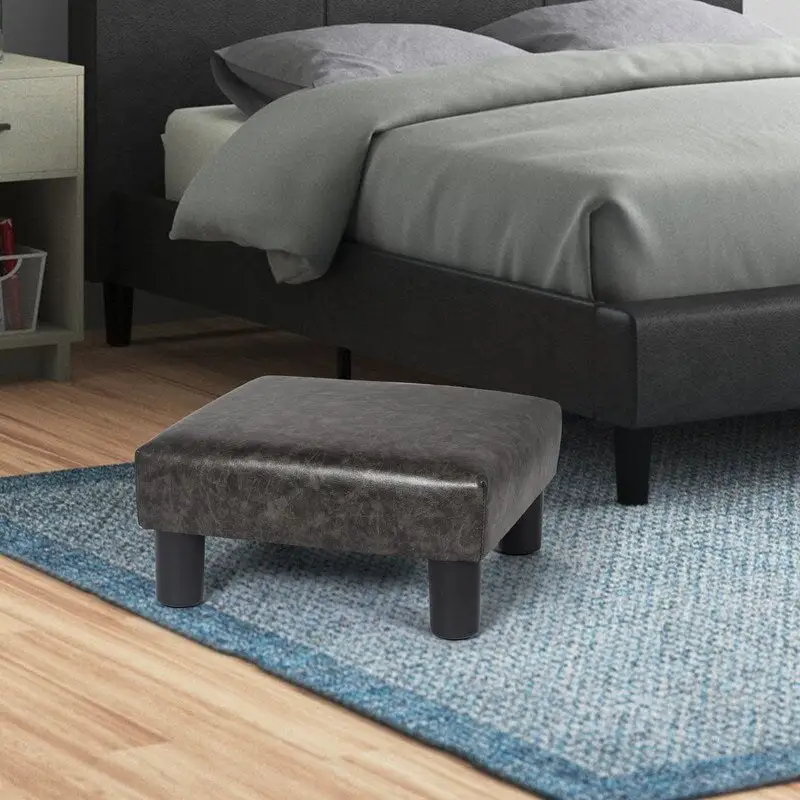 Adeco Small Footstool PU Leather Ottoman Square Footrest Stool Modern