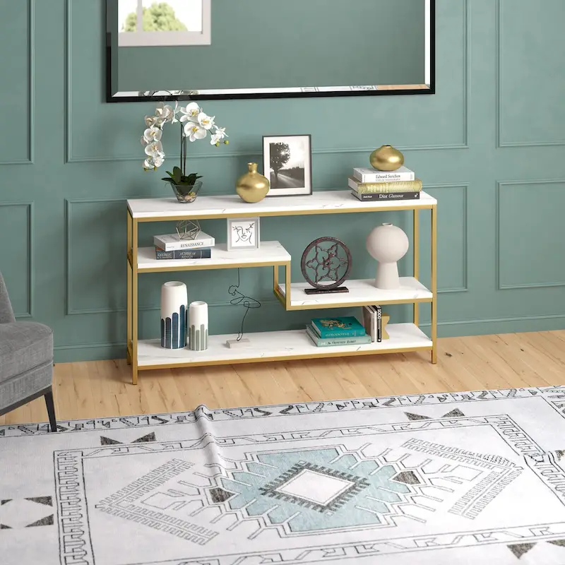 Mathis 55 Wide Rectangular Console Table with Faux Marble Top