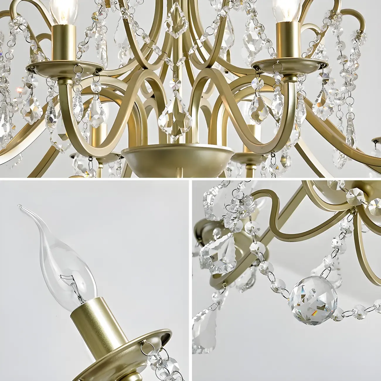 Gold Crystal Curved Metal Elegant Chandelier Light