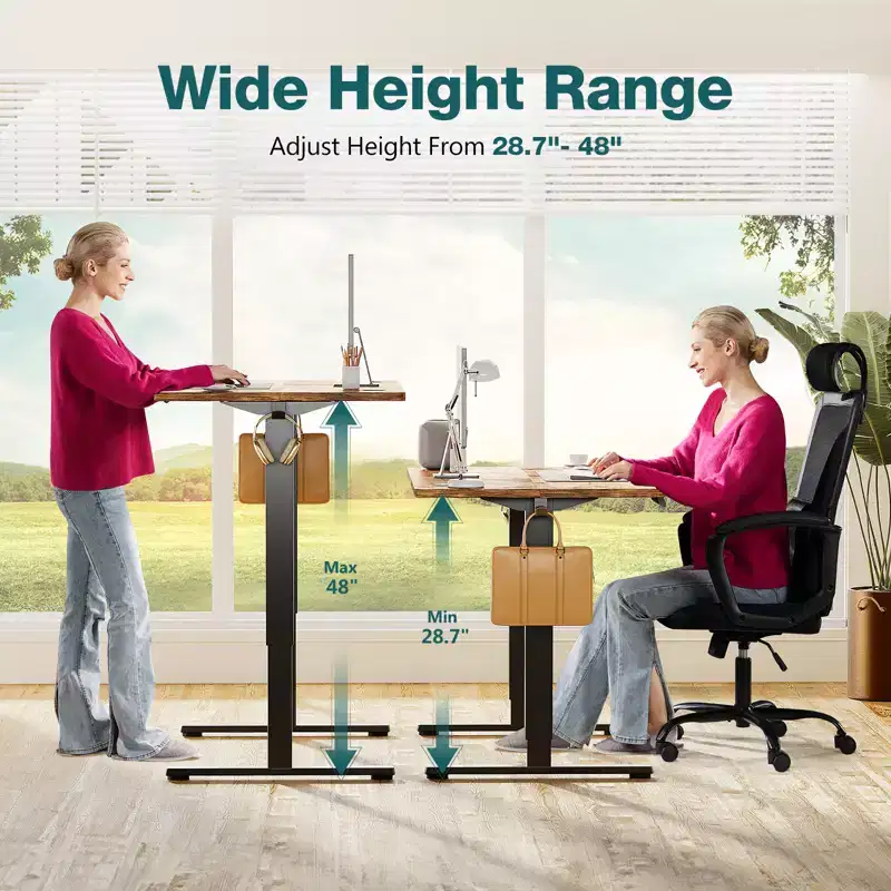 Ergonomic Height Adjustable Electric Standing Desk with T-Shaped Metal Frame and Memory Presets Modern Computer Workstation55.10x23.60x 46.60-Brown