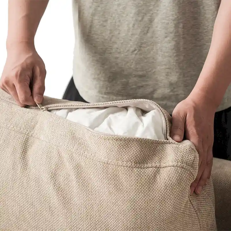 82.68 Down Filled Sectional Couch L-shape Linen Upholstered Loveseat with Ottoman