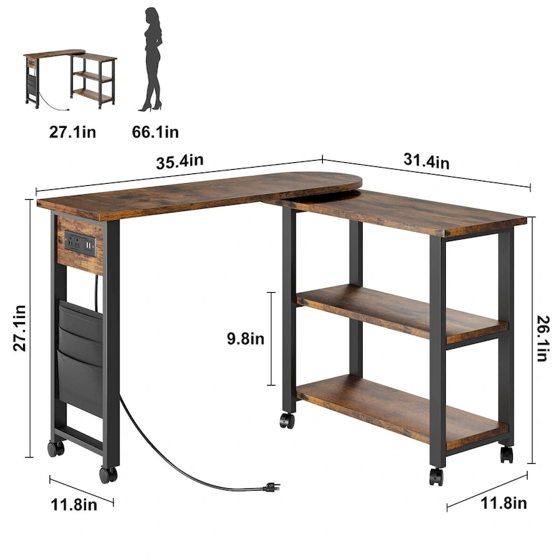 End Table Rotating Sofa Side Table with Charging Station