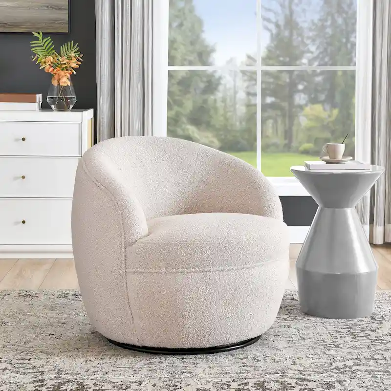 Roundhill Furniture Galleria 360 Swivel Teddy Sherpa Fabric Barrel Chair