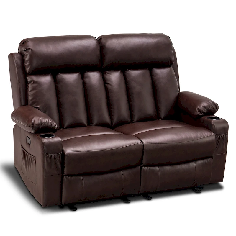 MCombo Electric Power Reclining Sofa with Heat & Massage, Faux Leather 6095/6075/6077