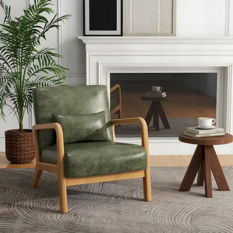 Mid Century Modern Upholstered Accent Chair with Pillow