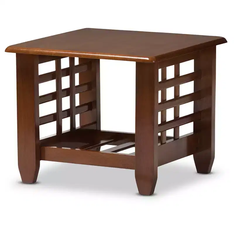 Baxton Studio Larissa Modern Classic Mission Style Living Room Occasional End Table Cherry Brown: Rubberwood Square Side Table with Shelf