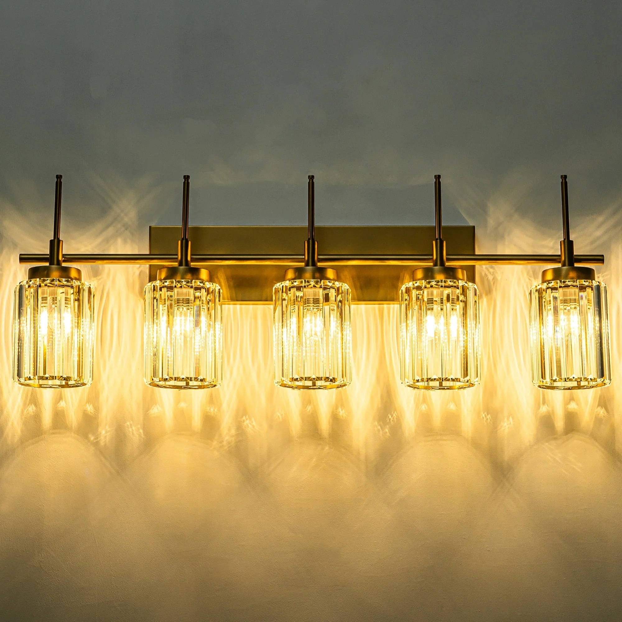 Modern Gold Dimmable Wall Light Glam Cylinder Bathroom Crystal Vanity Light Wall Sconces