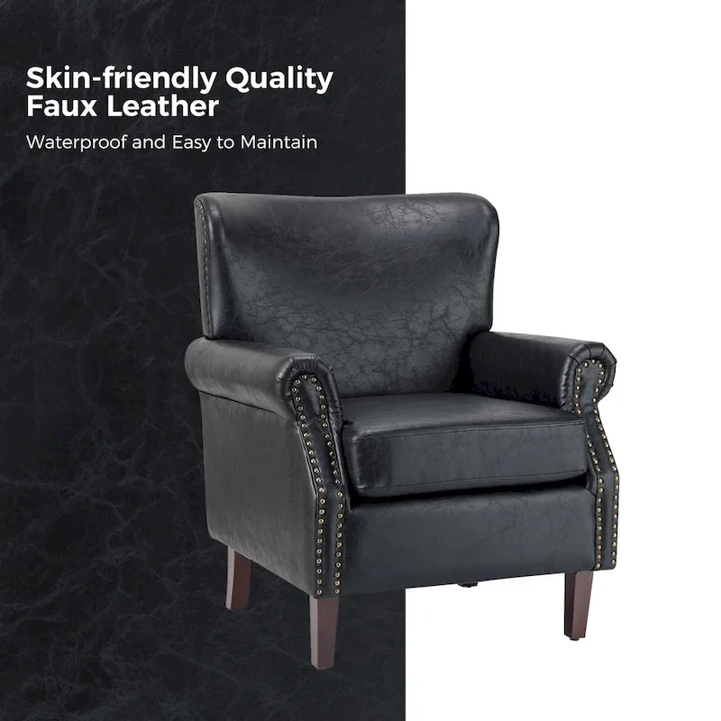 Vegan Transitional Armchair with Rolled Arms Set of 2