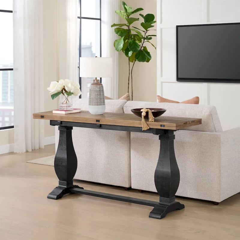 60 Solid Wood Pedestal Flip-top Sofa Console Table
