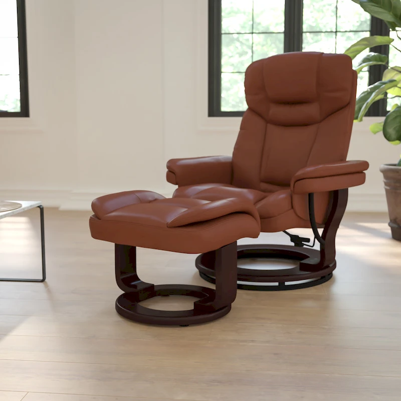 Contemporary Multi-Position Recliner and Curved Ottoman with Swivel Base - 34  - 44.5 D x 33 W x 41.25 H