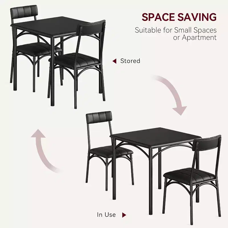 Modern Rustic Square Dining Set, 29.2' L x W 30.1' H Table, 33.7' 18.4' 17' Chairs, 2 Person, Metal & MDF, Easy Assembly, Space-Saving