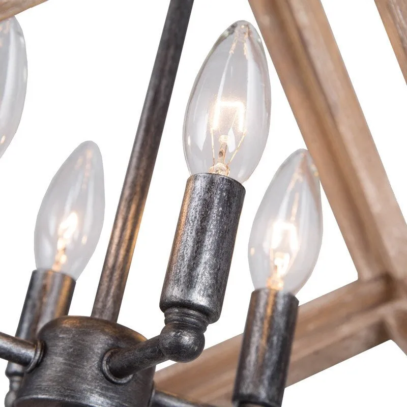 Loby Farmhouse Solid Wood Chandelier 4-light Rustic Geomerical Island Pendant Lights - D15.5  x H 18