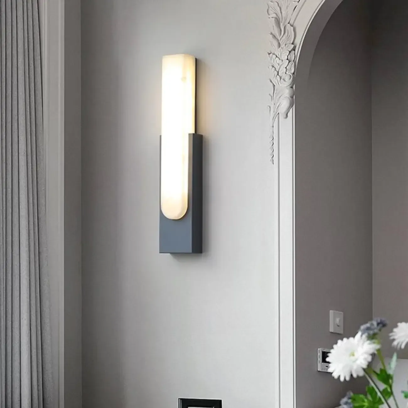 Modern White Stone Metal Wall Sconce Warm Light LED