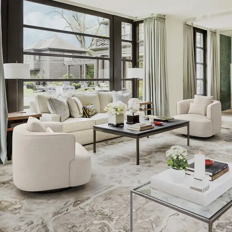 LUE BONA 2 Set Swivel Accent Armchair Fabric Blend, Modern Barrel Living Room Sofa Chair - 32.7  W x 32.7  D x 26.8  H