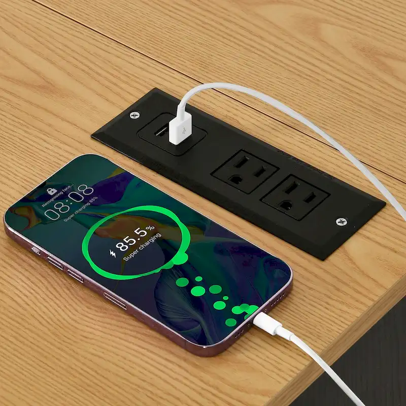 Kitchen Island Drop Leaf Double Tilt Out Trash Cabinet with Power Outlet & Wheels