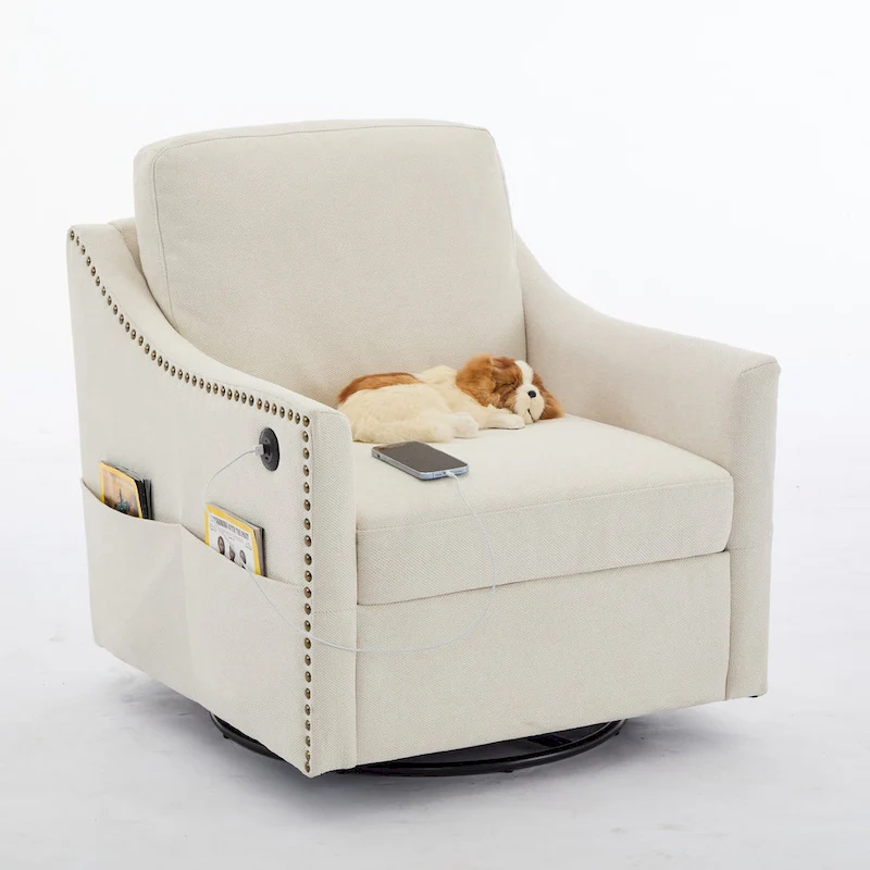 Cream White Modern 30.3 Accent Chair with USB