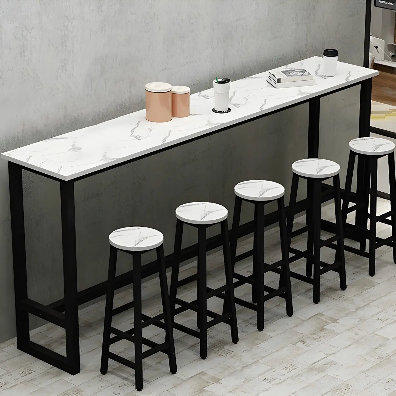 Rectangular Tall Wood Metal Base Bar Table Black