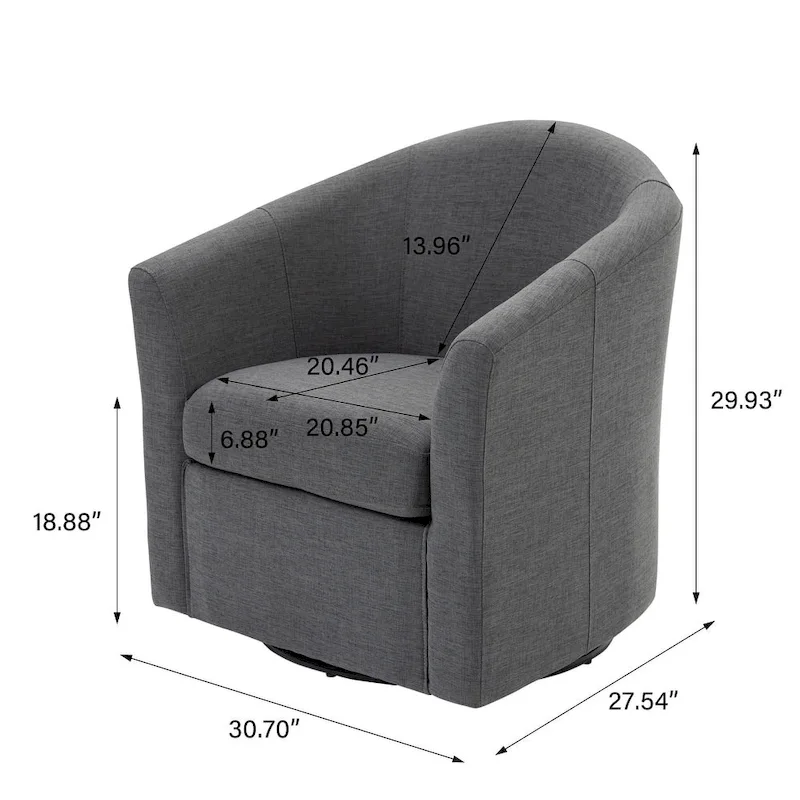 Swivel Accent Chair with Metal Base - 30.7W x 29.9H x 27.5D