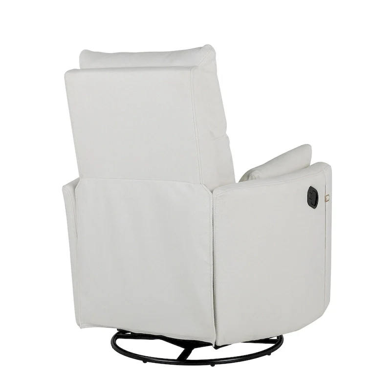 Beige Upholstered Swivel Rocker Recliner with Manual Recline, 360 Swivel, and Two Removable Cushions