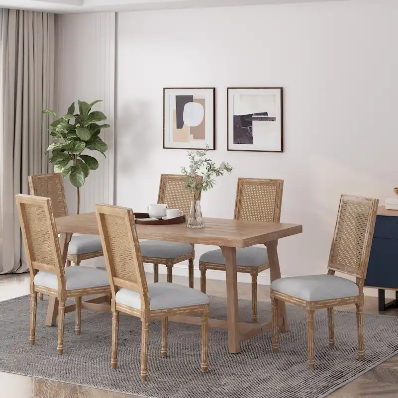 Regina French Country Wood and Cane Upholstered Dining Chair (Set of 6) by Christopher Knight Home