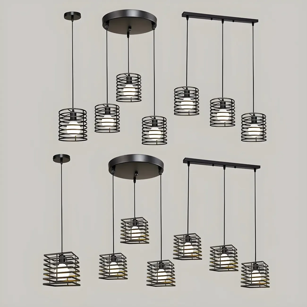 Industrial Black 3-Light Lantern Pendant Light