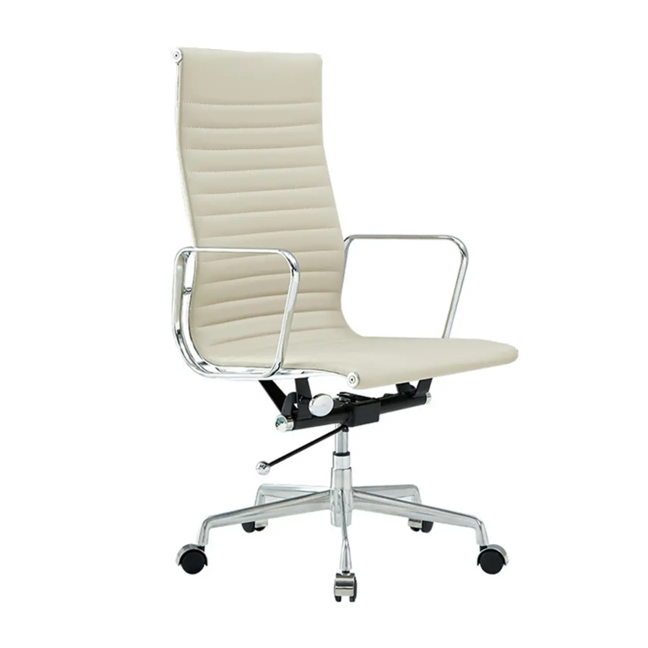 Beige Leather Adjustable High-Back Swivel Office Chair